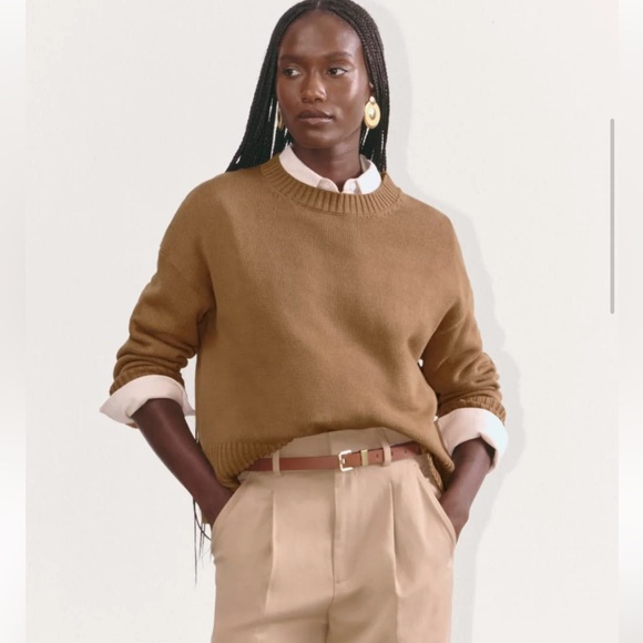 Everlane The Boxy Sweater Sz L Coconut Tan 100% Organic Cotton - Picture 1 of 5